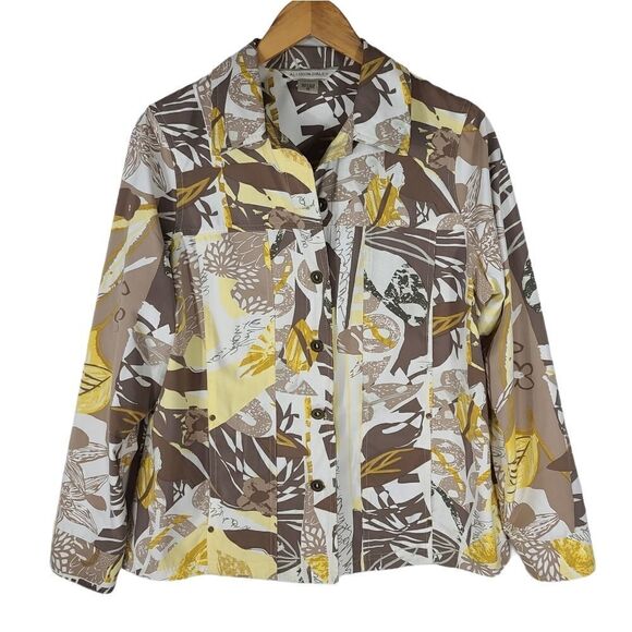 Allison Daley Yellow and Brown Button Up Blouse - Picture 1 of 10